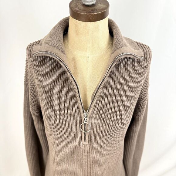 HALARA Funnel Neck 1/2 Zip Tunic XS Split Casual Sweater Desert Taupe NWT B40 - Picture 6 of 7
